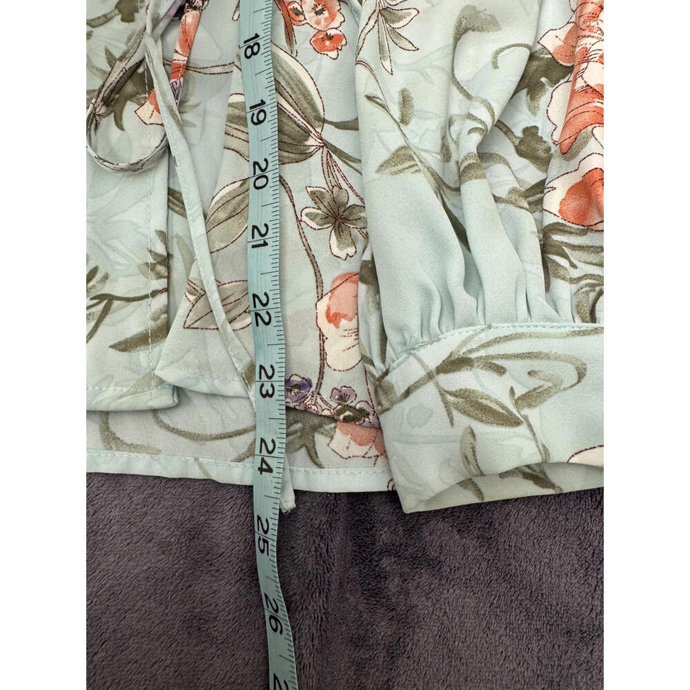 Nanette Lepore Floral Wrap Blouse Blue Pastel Long Sleeve Romantic Boho TopSmall - Picture 5 of 6